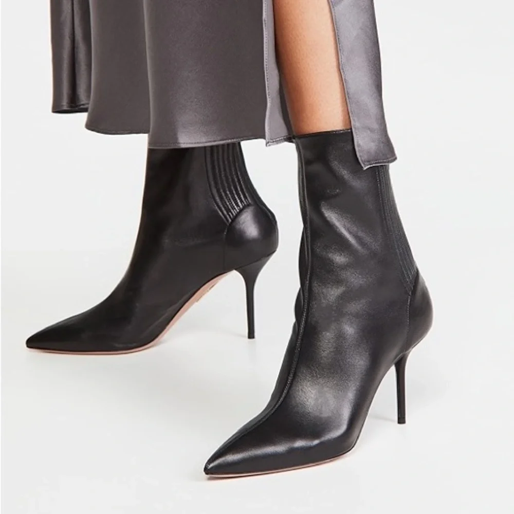 AQUAZZURA Saint Honore Leather Booties 85mm Black Size 40 US 10 NIB